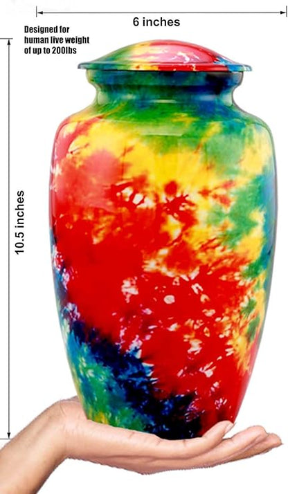 Tie-Dye Cremation Urn for Ashes - Large Memorial Urn for Human Ashes Adult Female  Male  Decorative Burial Urn for Women  Men  Funeral Cremation Urn with Velvet Bag