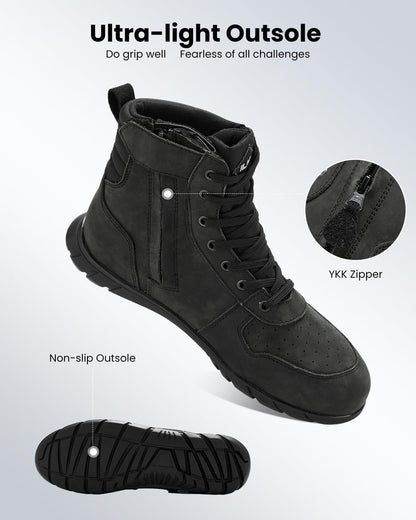 Size 11-Mens ILM Motorcycle Leather Shoes for Men Waterproof Anti-Slip with Ankle Support Model UB305