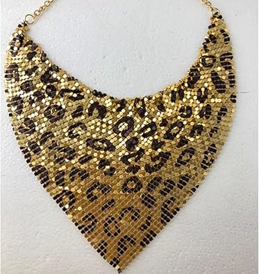 SIQITECHNO Shiny Metal Triangular Scarf Necklace with Earrings Set Metal Sequins Choker Necklace Adjustable Metal Mesh Statement Necklace Sequins Collar for Women