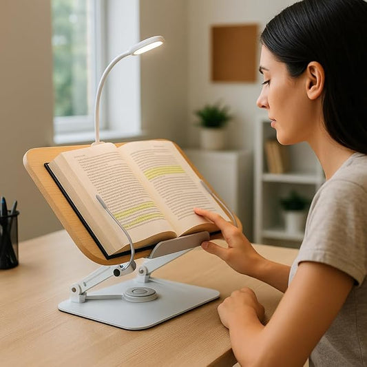 Cook Book Stand Adjustable Book Holder Tray and Page Paper Clips-Cookbook Reading Desk Portable Stable Hard-Wearing Lightweight Bookstand-Textbooks Books, Book Stand Book Holder For Reading Hands Free