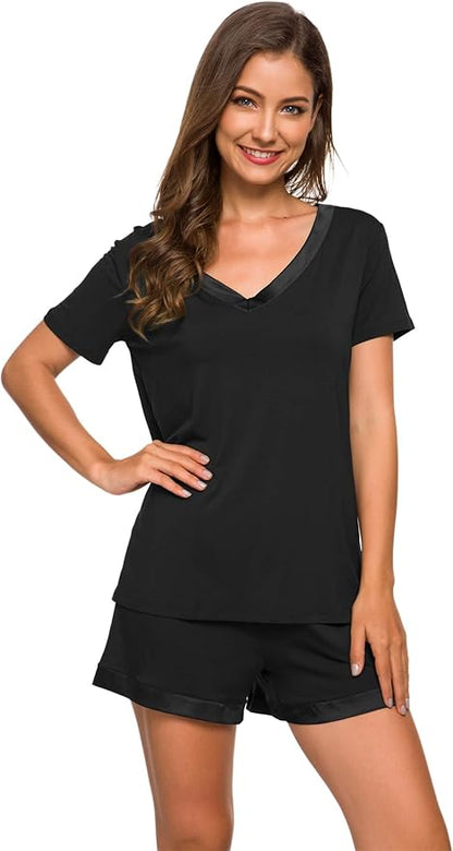 WiWi Viscose from Bamboo Pajamas Set for Women Soft Short Sleeve with Shorts Summer Plus Size Pjs Sets Sleepwear S-4X