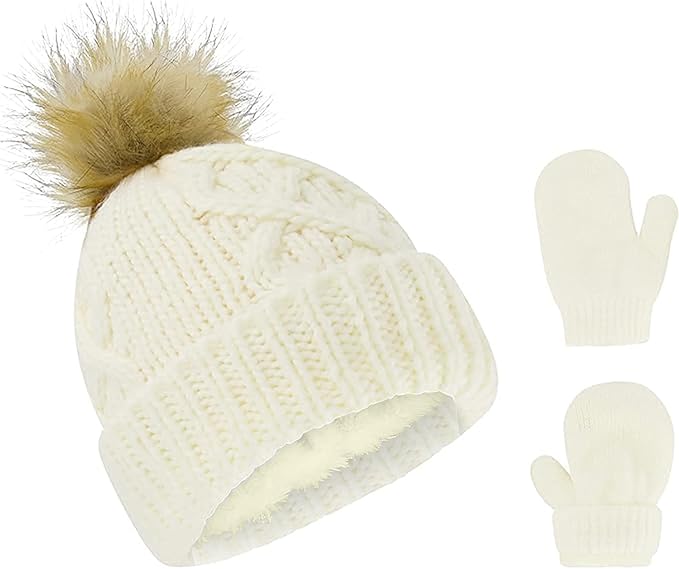 Newborn to Toddler Winter Hat and Mitten Set - Boy and Girls Fleece Lined Baby Hat - 0-6, 6-12, 12-24 Months