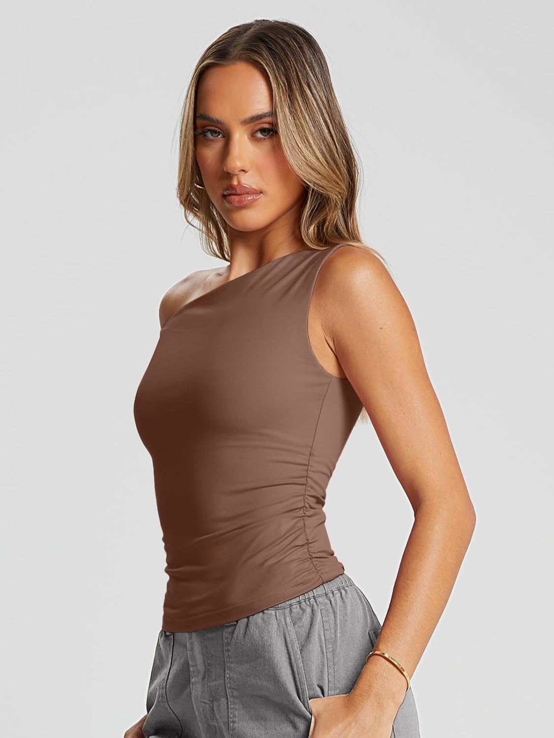 Trendy Queen Womens Off The Shoulder Tank Tops Going Out Crop Shirts | Double Lined Y2k Summer Cute Tops, Soft, Breathable, Stretchable, Fashion Lightweight Clothes