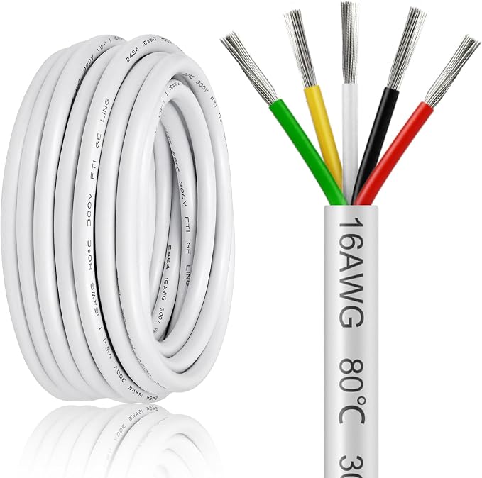 50FT 22 Gauge Wire 3 Conductor, 22AWG Electrical Wire, 22/3 Oxygen Free Stranded Tinned Copper Wire, Insulated Low Voltage Cable for LED Lamps Lights Automotive