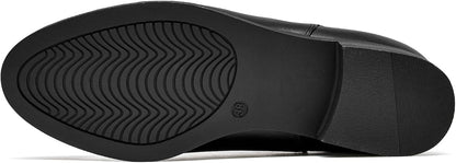 VJH confort Women's Slip on Ankle Boot, Western Almond Round Toe Low Heel Elastic Chelsea Bootie