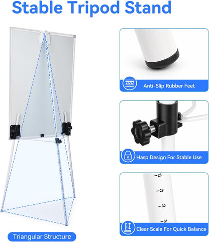 Easel Whiteboard - Magnetic Portable Dry Erase 36 x 24 Tripod Height Adjustable, 3' x 2' Flipchart Easel Stand White Board for Office or Teaching at Home & Classroom (36x24 White) (minor dents on board; missing 1 magnet, packing box slightly damage)