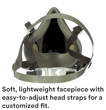 3M Half Facepiece Reusable Respirator 6200, NIOSH, Four-Point Harness, Comfortable Fit, Dual Airline Supplied Air Compatible, Bayonet Connections, Painting, Sanding, Cleaning, Medium