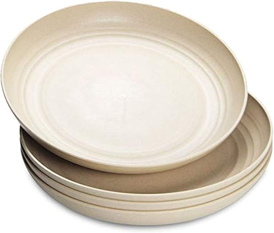 Wheat Straw Plates Plastic Plates Reusable 10 Inch - Microwave Safe Plates for Kitchen Set of 4, Unbreakable Dinner Plates