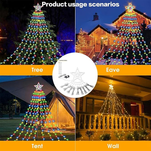 YAMSLAM Outdoor Christmas Decoration Lights, 8 Modes  350 LED Christmas String Lights Waterfall Fairy Tree Lights Christmas Indoor Outdoor Holiday Lighting Decorations, Multicolor,