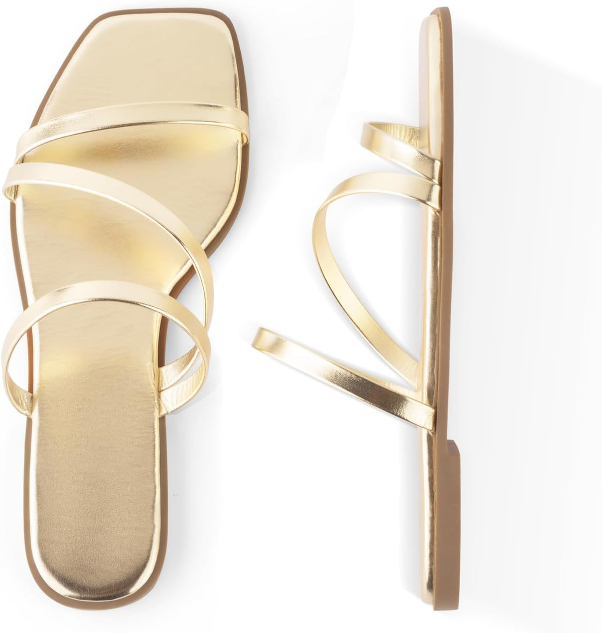 Strappy Flat Sandals For Women Slip On Square Open Toe Slides Sandals