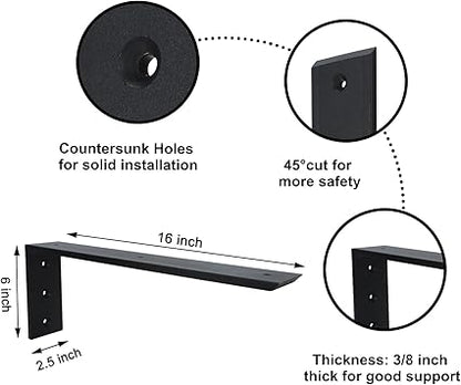 Countertop Support Bracket 3 Pack 16 inch Heavy Duty 38" Thick Black Granite Countertop Bracket 16"x6"x2.5" Shelf L Bracket Mantel Corbels for QuartzGraniteWoodConcretLaminate Countertops