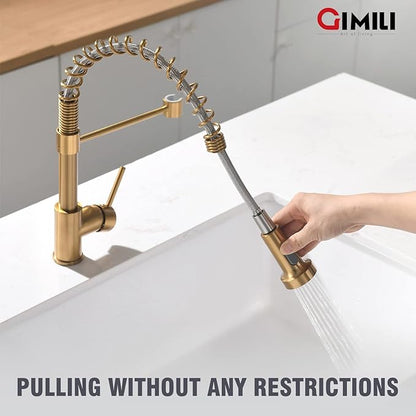 GIMILI Gold Kitchen Faucet with Sprayer,Modern Single Handle High-Arc Pull Out Kitchen Sink Faucet with Pull Down Sprayer