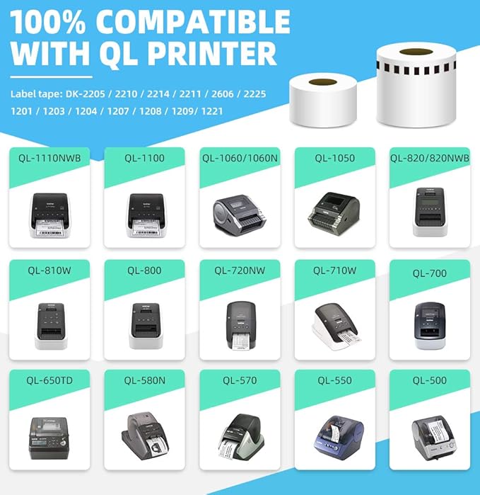 Label Orison Compatible DK-2205 Continuous Length White Paper Labels DK2205 62mm x 30.48m (2-37" x 100) for QL500 QL700 QL800 Label Printers,1 Roll