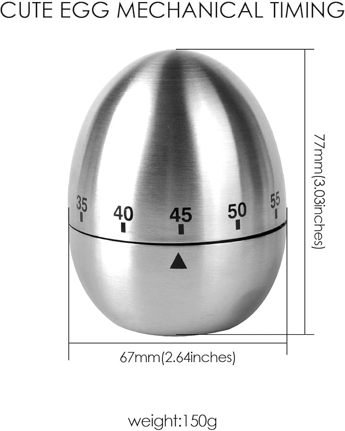 Jayron JR-WG015 Egg Kitchen Timer Stainless Steel Mechanical Rotating Alarm 60 Minutes Count Down Timer for Cooking Learning