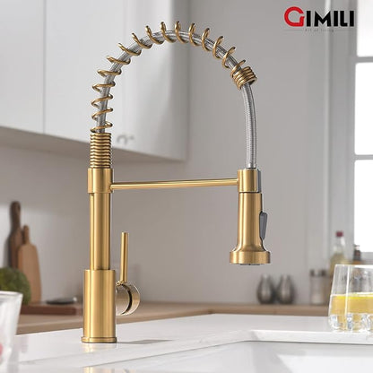 GIMILI Gold Kitchen Faucet with Sprayer,Modern Single Handle High-Arc Pull Out Kitchen Sink Faucet with Pull Down Sprayer