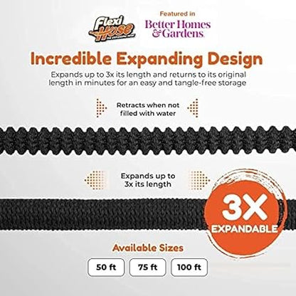 Flexi Hose Lightweight Expandable Garden Hose, No-Kink Flexibility, 34 Inch Solid Brass Fittings and Double Latex Core (150 FT, Black)