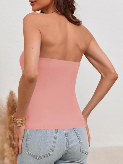 Notched Neck Tube Tops Blazer Sleeveless Button Fitted Strapless Work Blazer Vest
