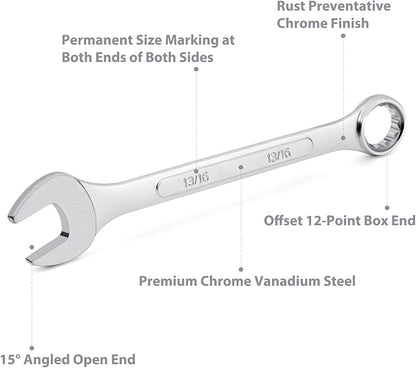 30-Piece Ultimate All-Purpose Combination Wrench Set in Roll-up Pouch | SAE 1/4” to 1”, Metric 6mm to 24mm | Best Value Complete Wrench Set for General Household, Garage, Truck, Car, Travel Emergency
