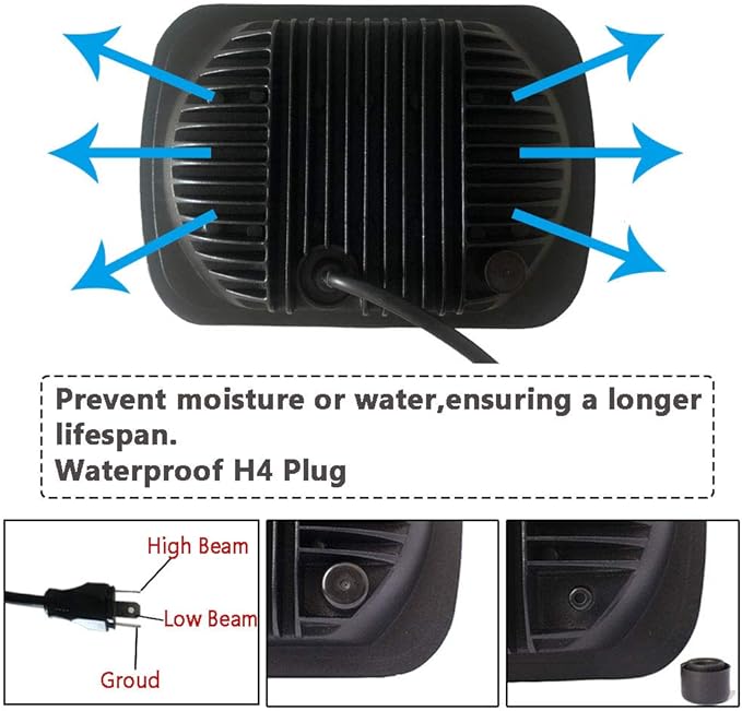 Black Pair 45w 7x6 5x7 Inch Headlights 6052 6054 H5054 H6054 HiLow Sealed Beam Replacement Compatible With Chevy Express Cargo Van 1500 2500 3500 Jeep Toyota Pickup Dodge Ford F250 E350