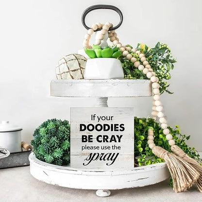 Rustic Funny Bathroom Wood Box Sign Humor Restroom Wooden Box Sign Farmhouse Home Desk Shelf Decor (5 X 5 Inch)