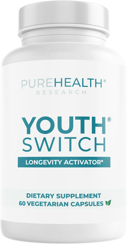 PUREHEALTH RESEARCH Youth Switch - Anti Aging Supplement for Women & Men | Longevity Mix for Healthy Aging - with Ashwagandha, Cat's Claw Extract, Astragalus Root, L-Lysine HCL & More - 60 Capsules
