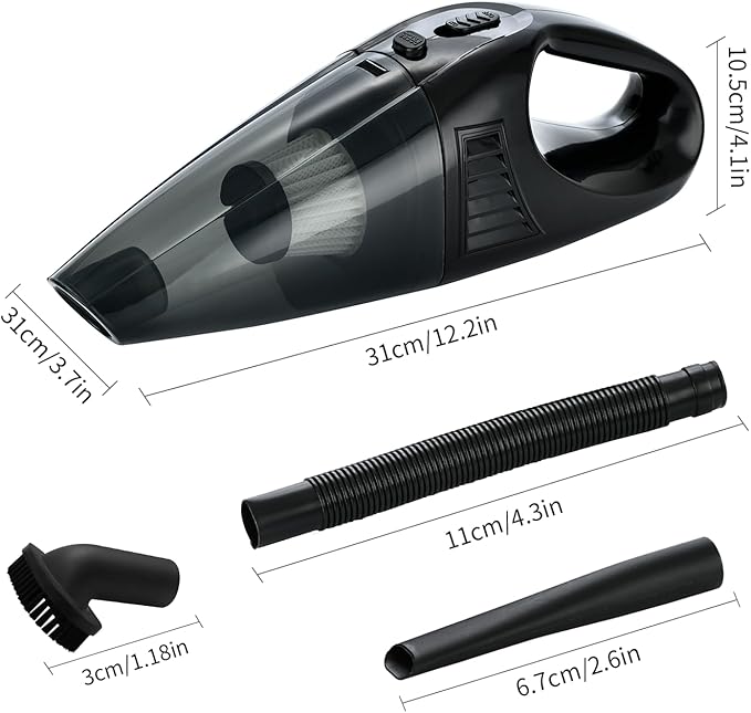 Handheld Vacuum Cordless Cleaner, Car Hand Held Vacuum with USB Charging Port, Big Suction Low Noise Lightweight Rechargeable Vacuum for Car Pet Hair Home Black