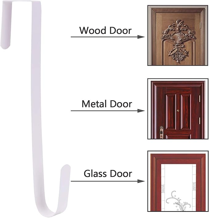 Sattiyrch 12" Wreath Hanger for Front Door,Steel Over The Door Hanger Hook,Wreath Door Hanger (White,1)