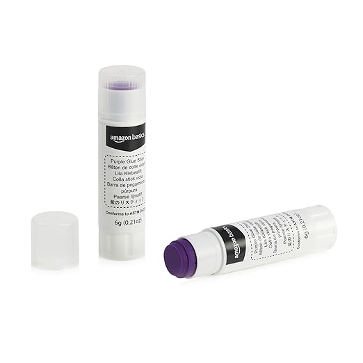 Basics Purple Washable School Glue Sticks, Dries Clear, 0.21-oz Stick, 2-Pack