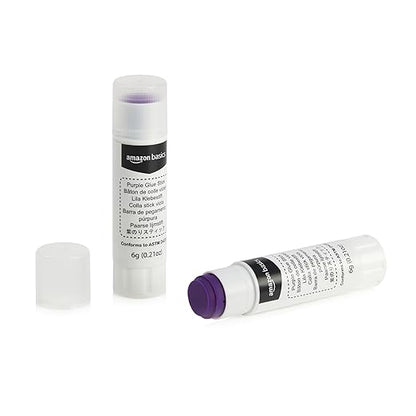 Basics Purple Washable School Glue Sticks, Dries Clear, 0.21-oz Stick, 2-Pack