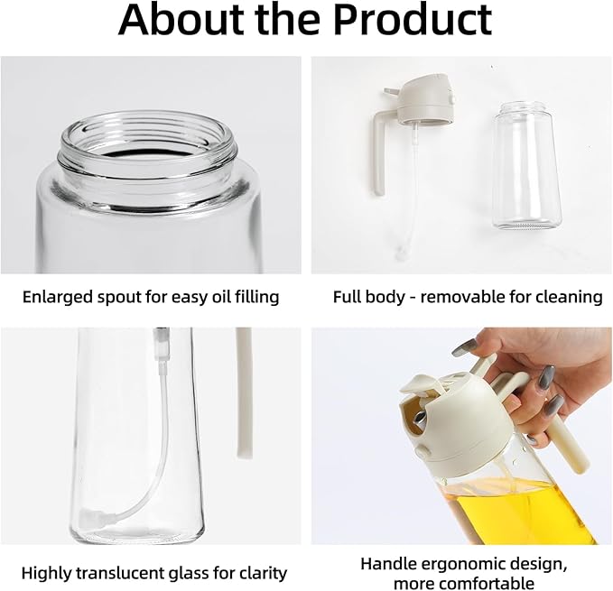 Aovdy Oil Sprayer for Cooking 16oz,2 in 1 Olive Oil Dispenser and Oil Sprayer - 470ml olive bottle spray and pour - olive glass oil dispenser for kitchen Cooking Salad BBQ (White)