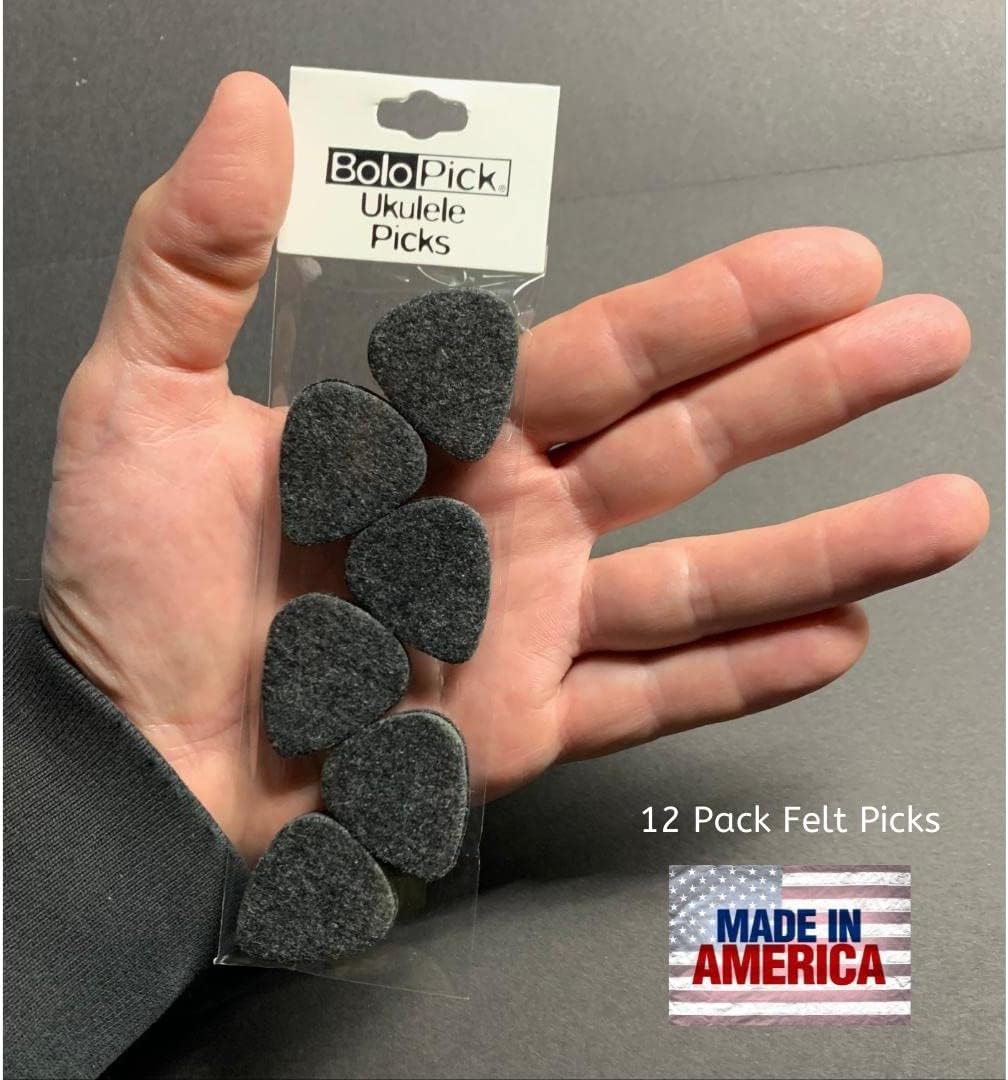 Ukulele Picks, BoloPick 12 Pack Original Recipe Black Felt Uke Picks for Ukulele, Guitar, Bass, Autoharp, Banjo