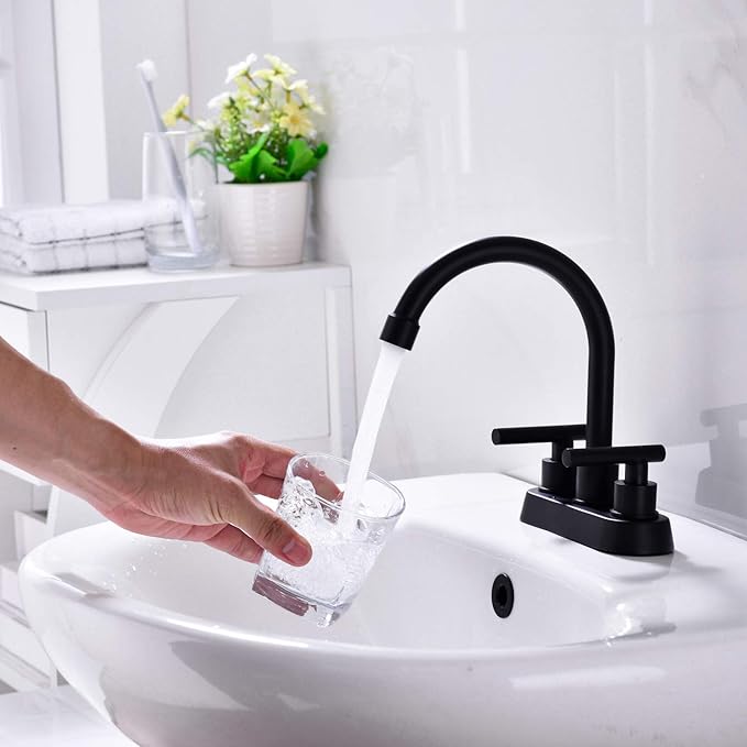 Black Bathroom Faucet, 2 Handle Bathroom Sink Faucet, 3 Hole 4 Inch Centerset Modern Commercial RV Vanity Sink (Matte Black)