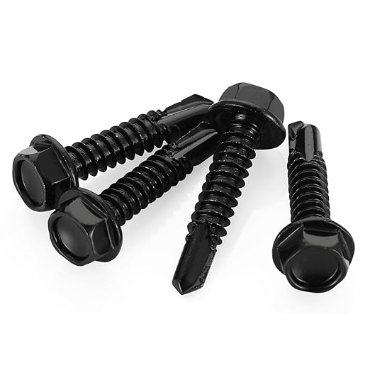10 x 1 Hex Washer Head Self Tapping Drilling Screws Black Finish, 410 Stainless Steel, 100 PCS