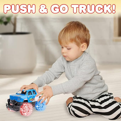 ArtCreativity Light Up Blue  White Monster Truck, 1 Piece, 8 Inch Monster Truck Toy with Flashing LED Tires  Batteries, Push n Go Car Toys for Kids, Fun Gift for Boys  Girls Ages 3  Up...