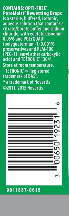Opti-Free Puremoist Rewetting Drops, 12-mL