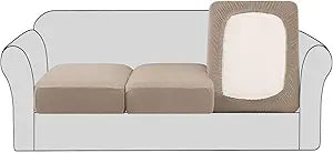 H.VERSAILTEX Super Stretch Couch Cushion Covers Sofa Cushion Slipcovers Jacquard Fabric Individual Seat Couch Slipcover Sets for Pets with Elastic Bottom(2 Pack Cushion Sofa Covers, Sand)