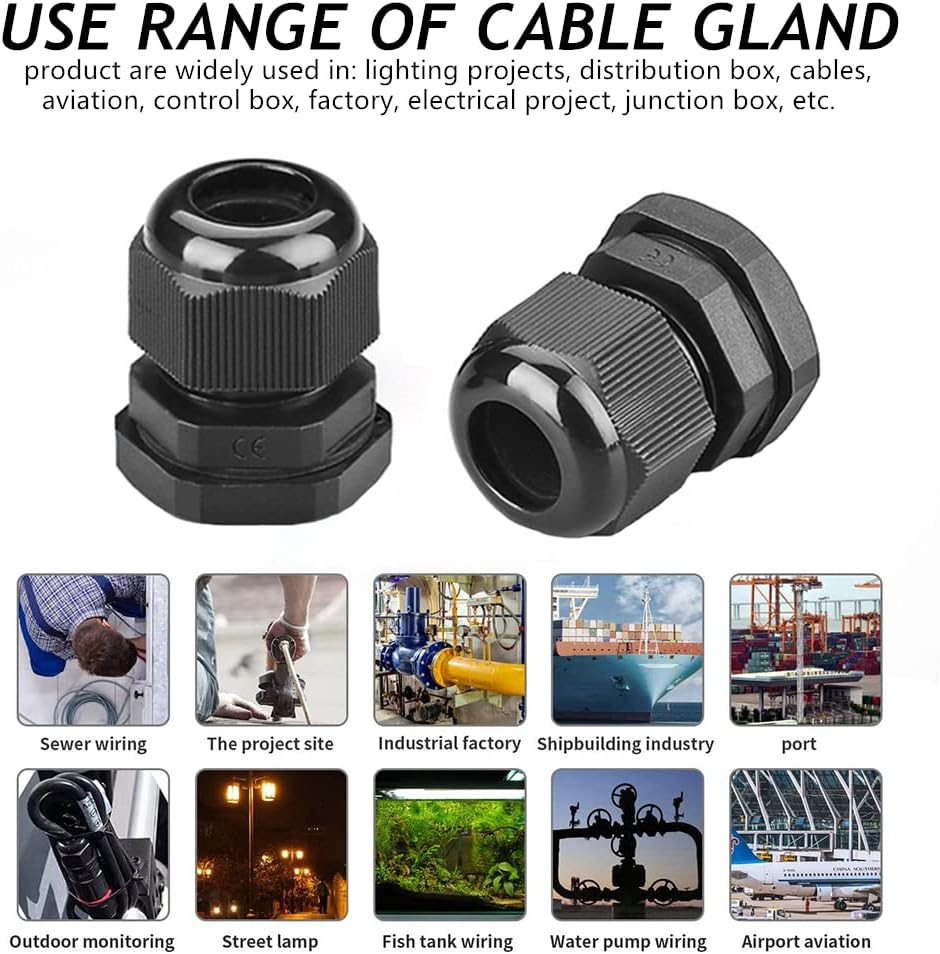 PENGLIN 8PCS Cable Glands 1" NPT Nylon Cable Connector Waterproof Long-lasting Tight Sealing,IP68 Waterproof Protection,Adapt to Heavy-duty Working Scenarios