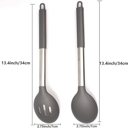 2 Pack Silicone Cooking Spoons, Nonstick Slotted Spoon Solid Serving Spoon, Heat Resistant Mixing Spoon for Nonstick CookwareKitchen Enthusiasts