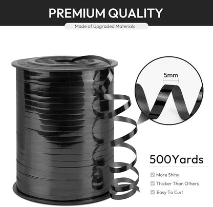 Black Curling Ribbon, 15 Inches Wide x 500 Yards for Gift Wrapping, Party Decor, Balloon String, Hair, Flower Ribbons (1 Roll)