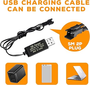 Fytoo 2PCS 3.7V 1200mAh Li-ion Battery SM-2P Plug with USB Charging Cable for Double Sided RC Stunt Car Truck RC Car DE68 DE44 DE45 DE58 DE49 DE57 DE70 Battery