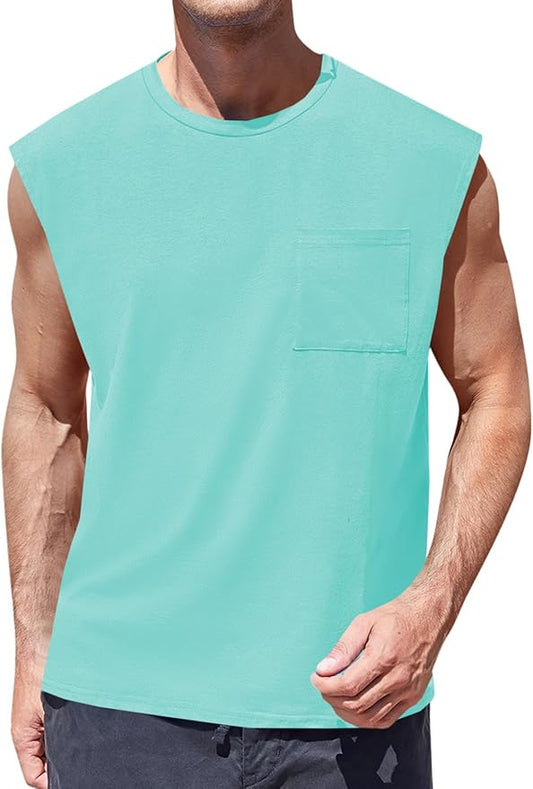 ZIWOCH Mens Sleeveless Tank Tops Workout Cut Off Shirts Muscle Gym T Shirts with Pocket