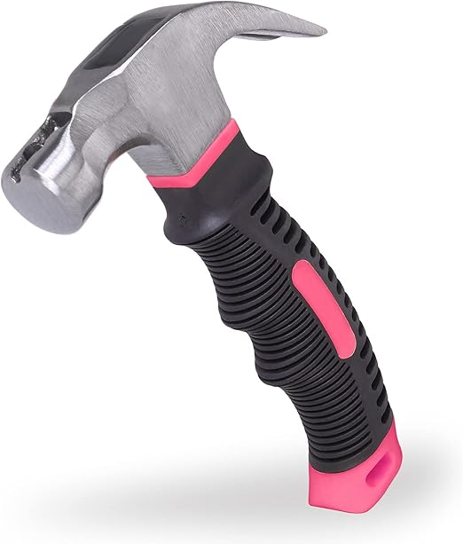 8-oz Pink All-Purpose Stubby Hammer with Magnetic Nail Starter, Compact Hammer for Household, Garage, Dorm, and Office Use