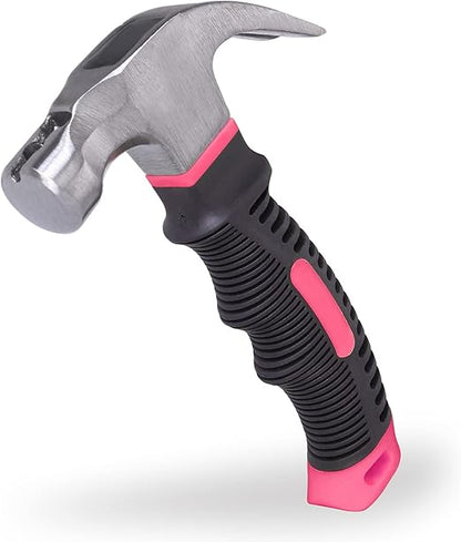 8-oz Pink All-Purpose Stubby Hammer with Magnetic Nail Starter, Compact Hammer for Household, Garage, Dorm, and Office Use