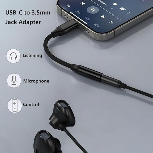 USB Type C to 3.5mm Female Headphone Jack Adapter, 1-Pack USB-C to Aux Audio Dongle Cable Compatible with iPhone 16 15 Pro Max, iPad Pro, Samsung Galaxy S25 S24 S23 S22 S21 S20, Pixel 9 8 7