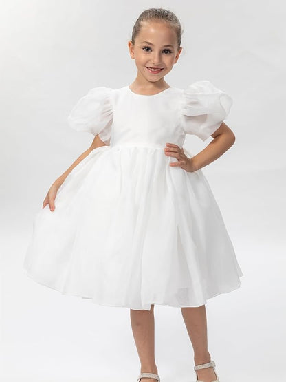 2Bunnies Girl Baby Toddler Puff Sleeve Organza Tulle Tutu Twirly Babydoll Flare Ball Gown Princess Flower Girl Dress
