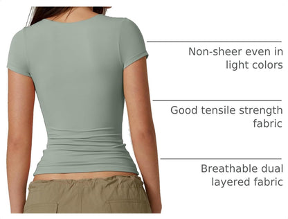 STRIPT, Pistachio Color QINSEN Women's Crew Neck Short Sleeve Tees Double Lined Slim Fit T Shirt Basic Y2K Tops.