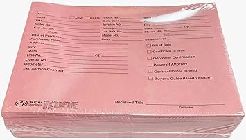 A Plus Paper Printed Vehicle Dealer Envelopes 9x12 Deal Jackets (100 Shrink Wrapped) (Pink))