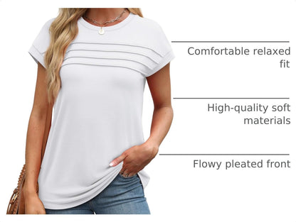 WEESO Womens Summer Tops Trendy 2026 Cap Sleeve T Shirts Crew Neck Pleated Front Beach Vacation Clothes Fashion.