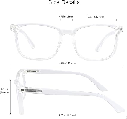 VisionGlobal Blue Light Blocking Glasses for WomenMen, Stylish Square Frame, Anti Glare (Clear, 1.50 Magnification)