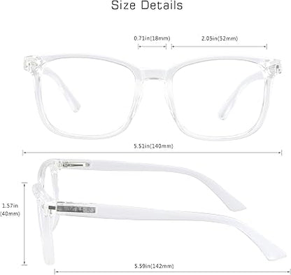 VisionGlobal Blue Light Blocking Glasses for WomenMen, Stylish Square Frame, Anti Glare (Clear, 1.50 Magnification)
